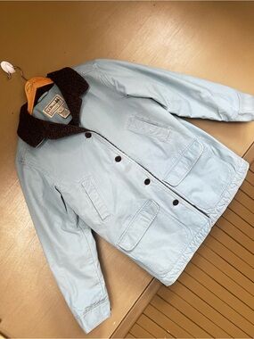 L.L. Bean Light Blue Chore Coat Field Jacket Sherpa Lined Medium